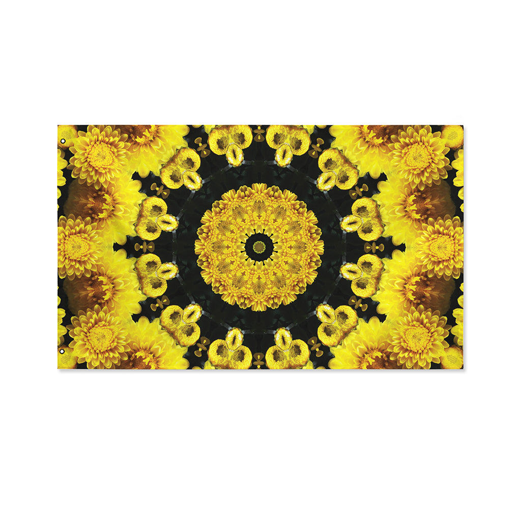 Yellow Flower Kaleidoscope Print Polyester Flag
