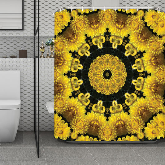 Yellow Flower Kaleidoscope Print Polyester Shower Curtain