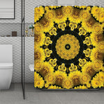 Yellow Flower Kaleidoscope Print Polyester Shower Curtain