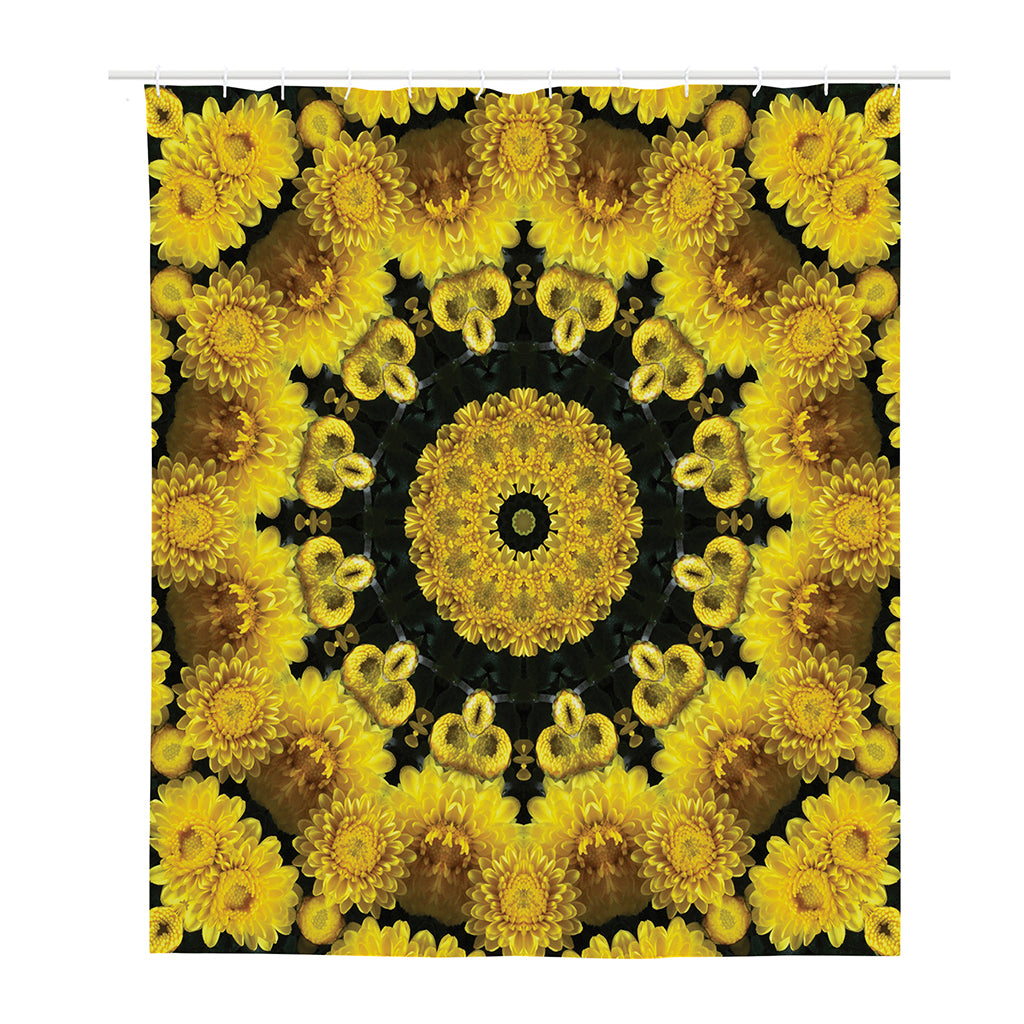 Yellow Flower Kaleidoscope Print Polyester Shower Curtain