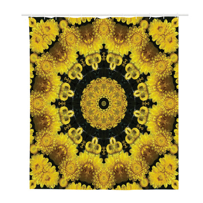 Yellow Flower Kaleidoscope Print Polyester Shower Curtain