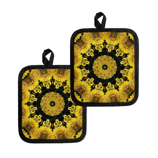 Yellow Flower Kaleidoscope Print Pot Holders