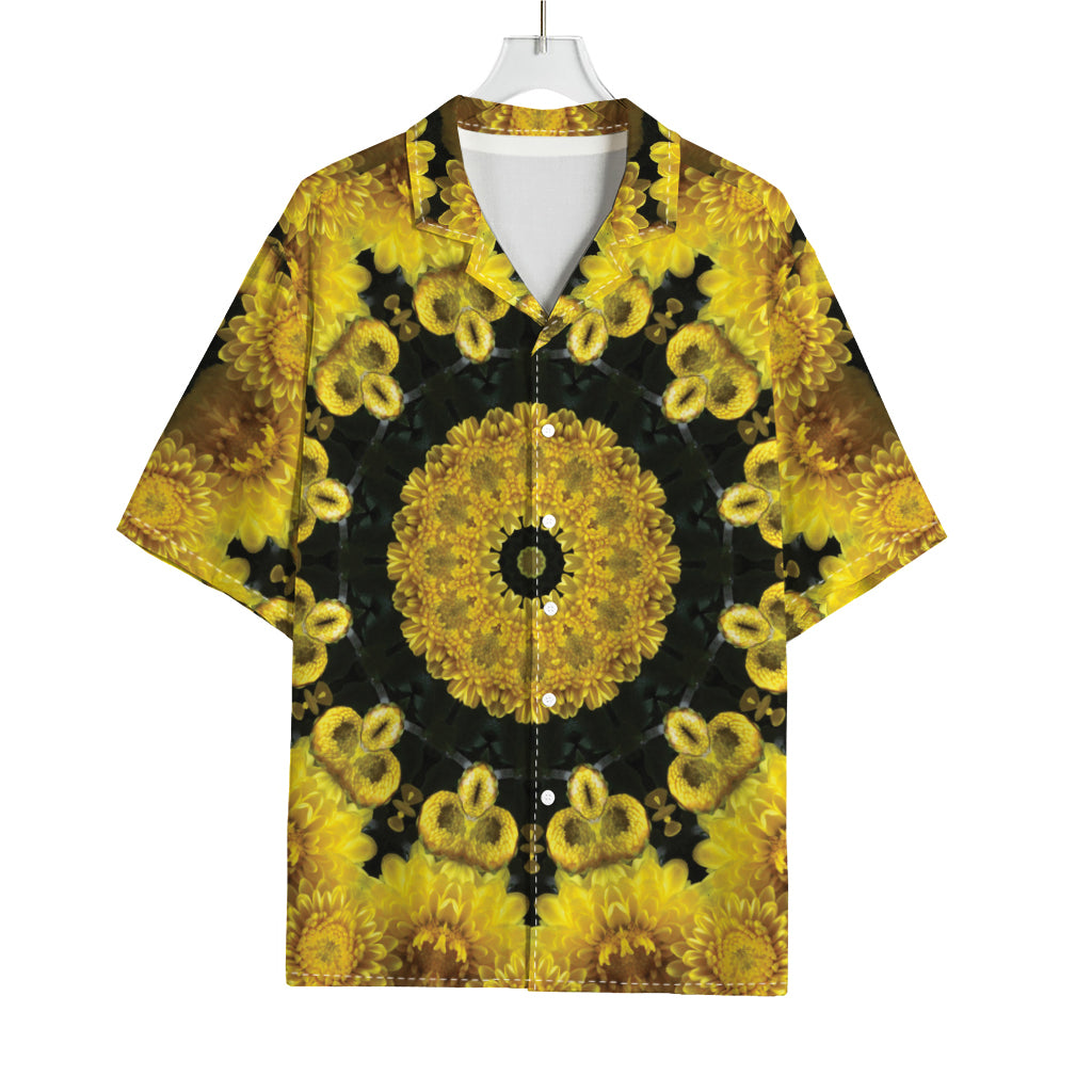 Yellow Flower Kaleidoscope Print Rayon Hawaiian Shirt