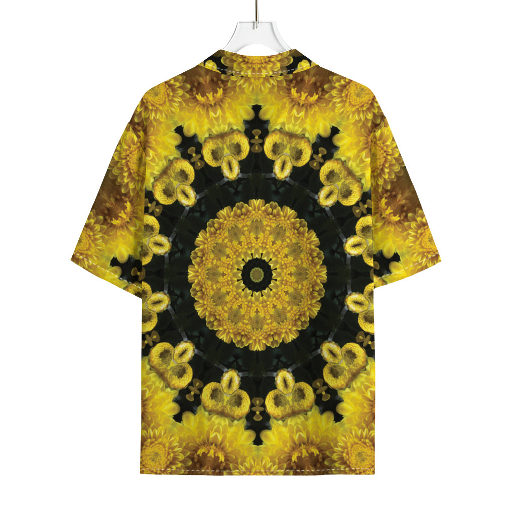 Yellow Flower Kaleidoscope Print Rayon Hawaiian Shirt