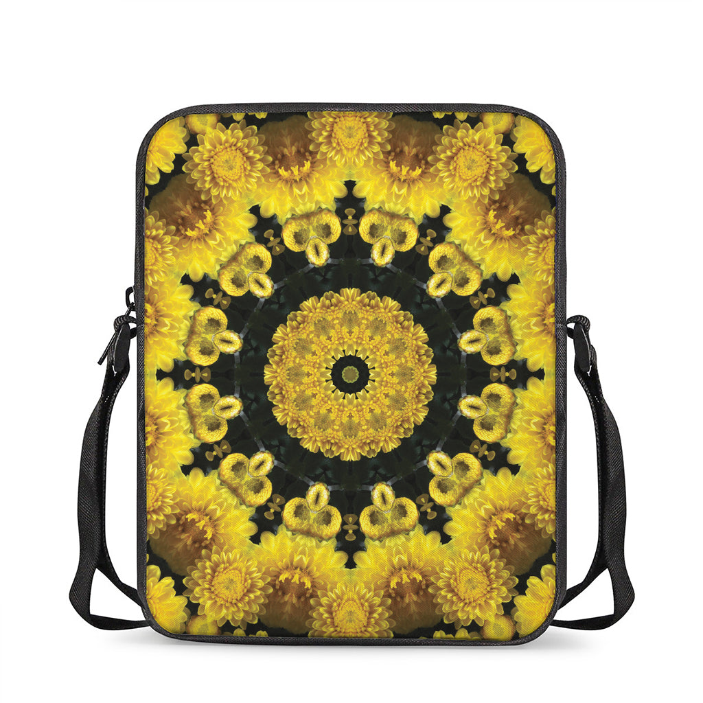 Yellow Flower Kaleidoscope Print Rectangular Crossbody Bag