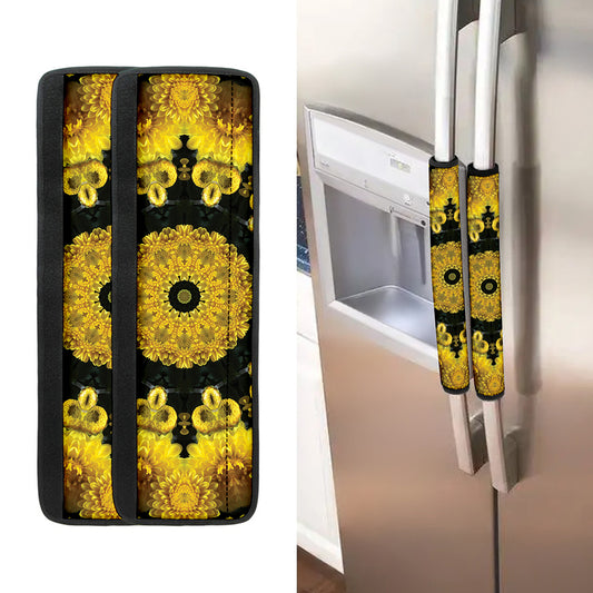 Yellow Flower Kaleidoscope Print Refrigerator Handle Covers