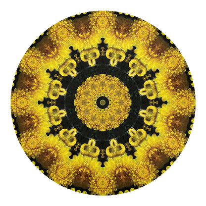 Yellow Flower Kaleidoscope Print Round Blanket