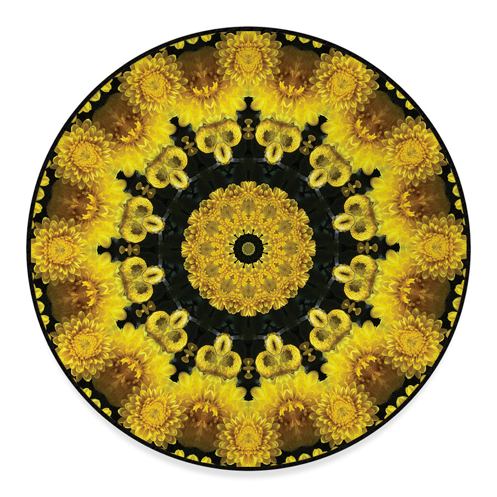 Yellow Flower Kaleidoscope Print Round Floor Mat