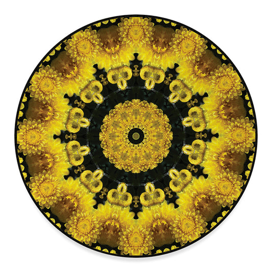 Yellow Flower Kaleidoscope Print Round Floor Mat