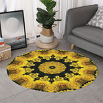 Yellow Flower Kaleidoscope Print Round Rug