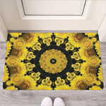 Yellow Flower Kaleidoscope Print Rubber Doormat