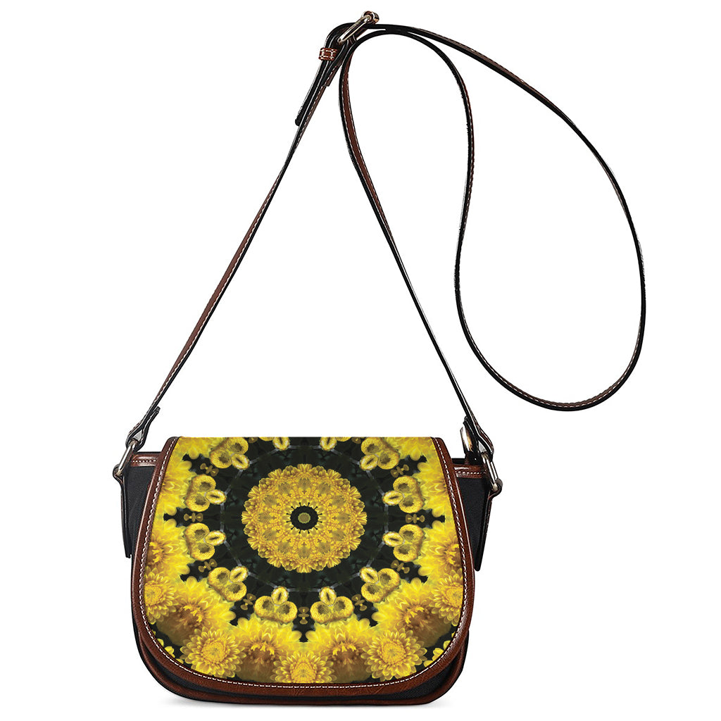 Yellow Flower Kaleidoscope Print Saddle Bag