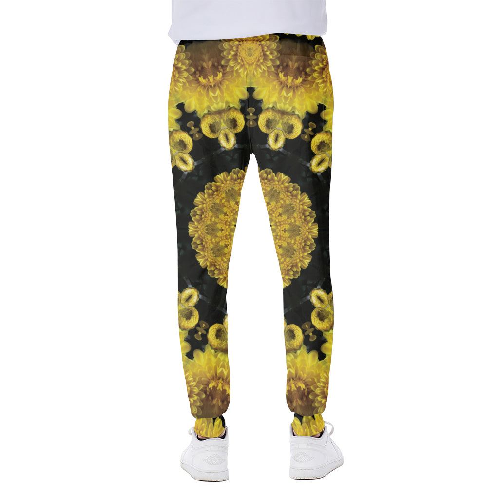 Yellow Flower Kaleidoscope Print Scuba Joggers