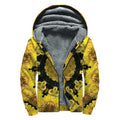 Yellow Flower Kaleidoscope Print Sherpa Lined Zip Up Hoodie