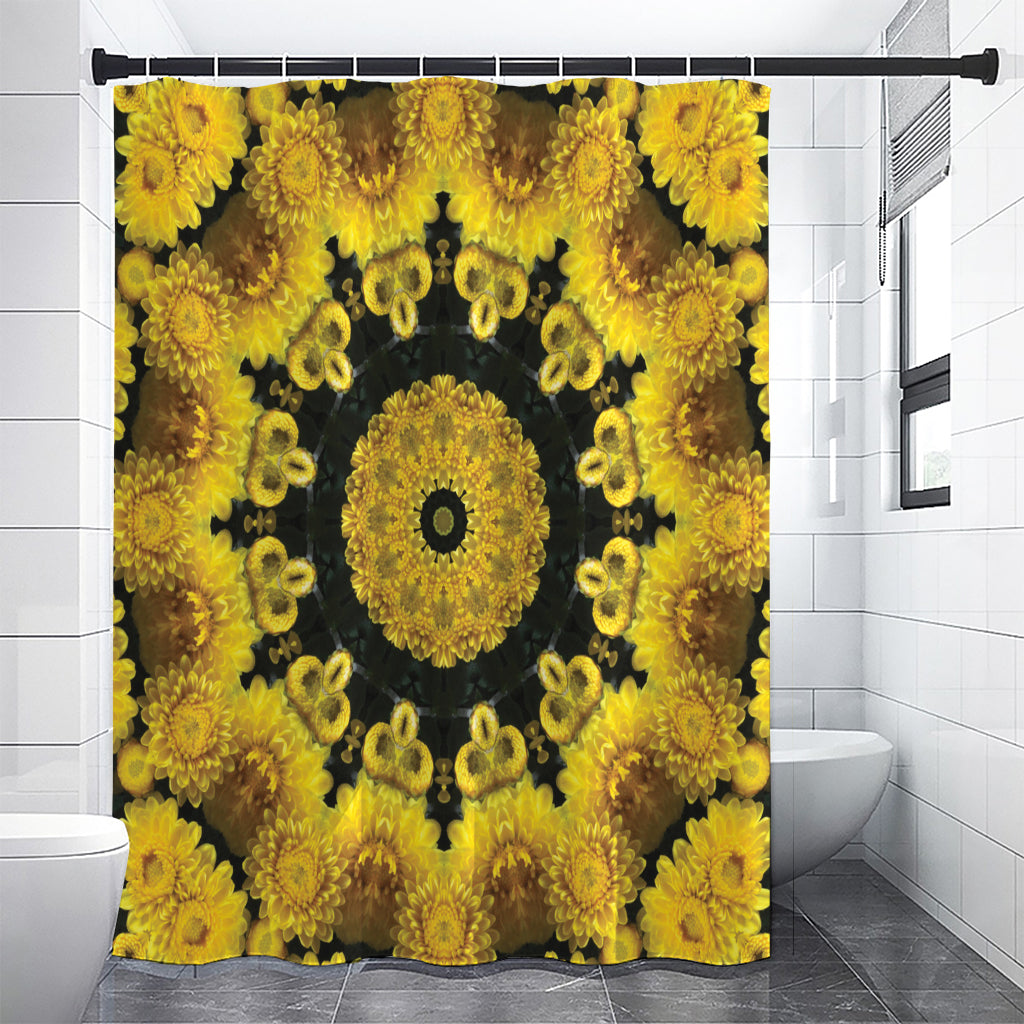 Yellow Flower Kaleidoscope Print Shower Curtain