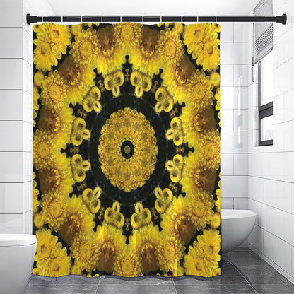 Yellow Flower Kaleidoscope Print Shower Curtain