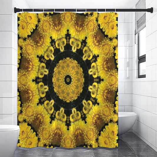 Yellow Flower Kaleidoscope Print Shower Curtain