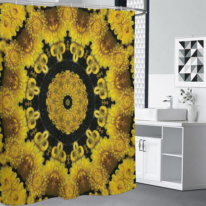 Yellow Flower Kaleidoscope Print Shower Curtain