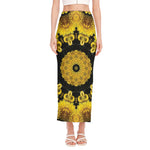 Yellow Flower Kaleidoscope Print Side Slit Maxi Skirt