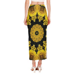Yellow Flower Kaleidoscope Print Side Slit Maxi Skirt