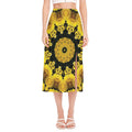 Yellow Flower Kaleidoscope Print Side Slit Midi Skirt
