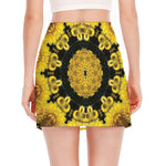 Yellow Flower Kaleidoscope Print Side Slit Mini Skirt