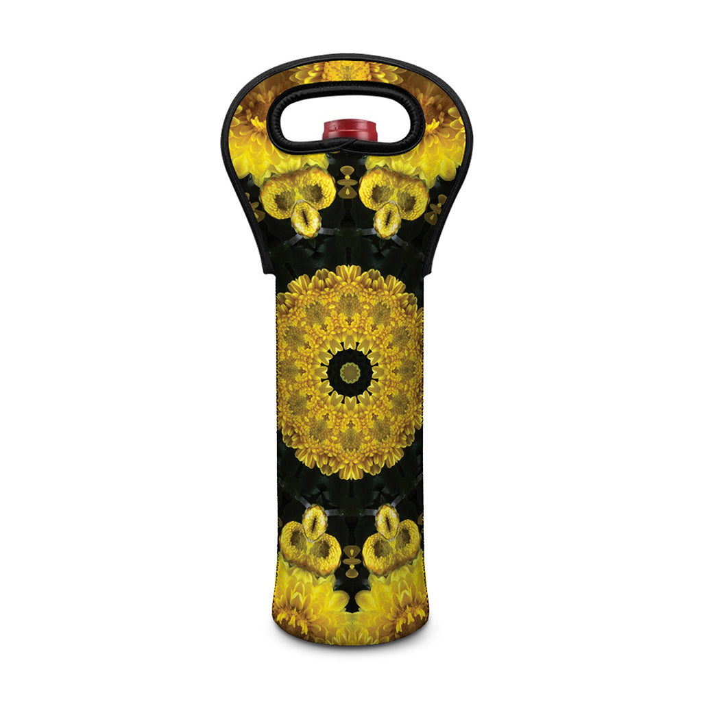 Yellow Flower Kaleidoscope Print Single Neoprene Wine Tote