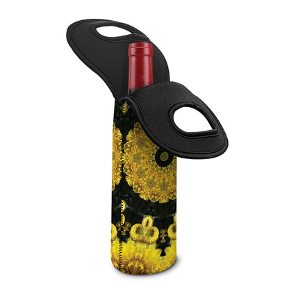 Yellow Flower Kaleidoscope Print Single Neoprene Wine Tote