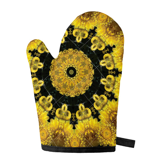 Yellow Flower Kaleidoscope Print Single Oven Mitt