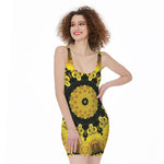 Yellow Flower Kaleidoscope Print Sleeveless Bodycon Dress