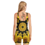 Yellow Flower Kaleidoscope Print Sleeveless One Piece Swimsuit