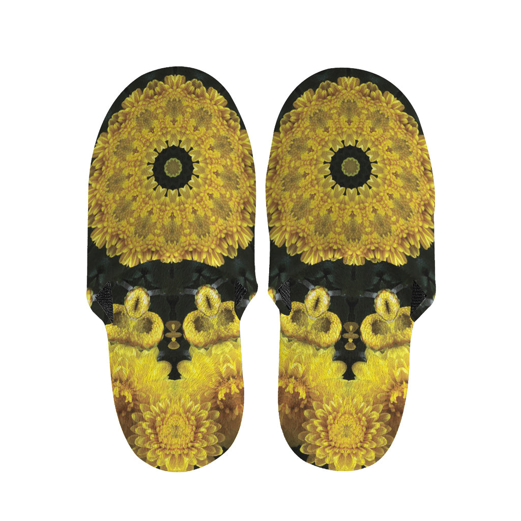 Yellow Flower Kaleidoscope Print Slippers