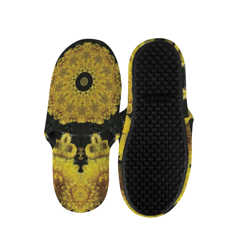 Yellow Flower Kaleidoscope Print Slippers