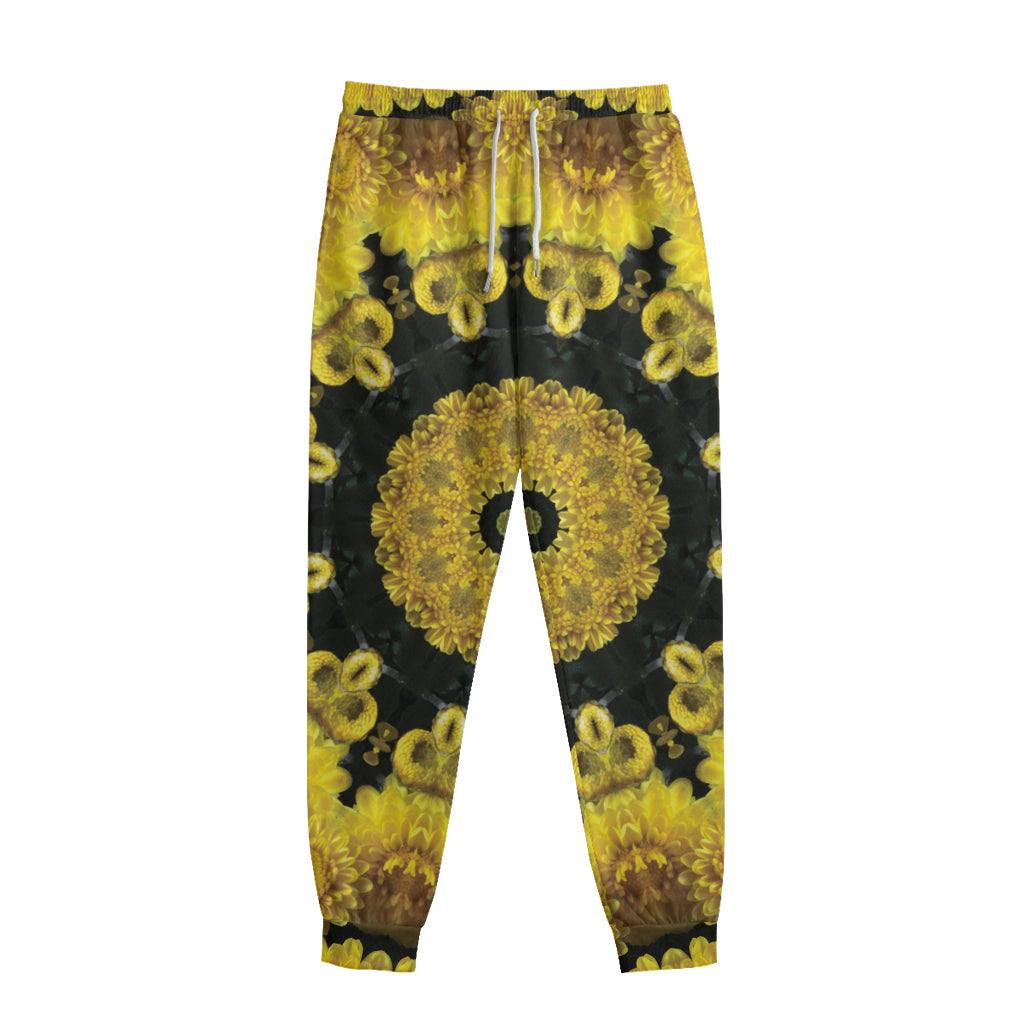 Yellow Flower Kaleidoscope Print Sweatpants