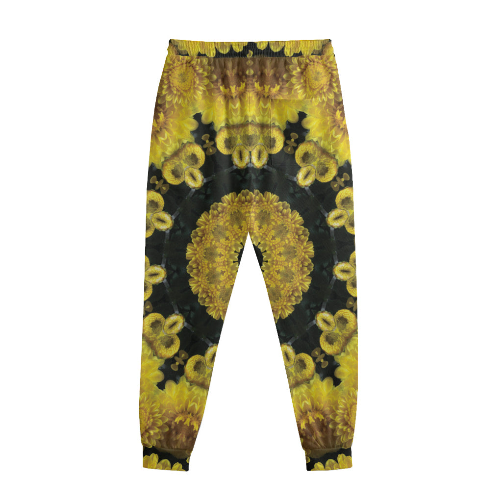Yellow Flower Kaleidoscope Print Sweatpants