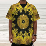Yellow Flower Kaleidoscope Print Textured Short Sleeve Shirt
