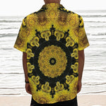 Yellow Flower Kaleidoscope Print Textured Short Sleeve Shirt