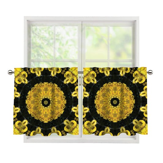Yellow Flower Kaleidoscope Print Tier Curtains