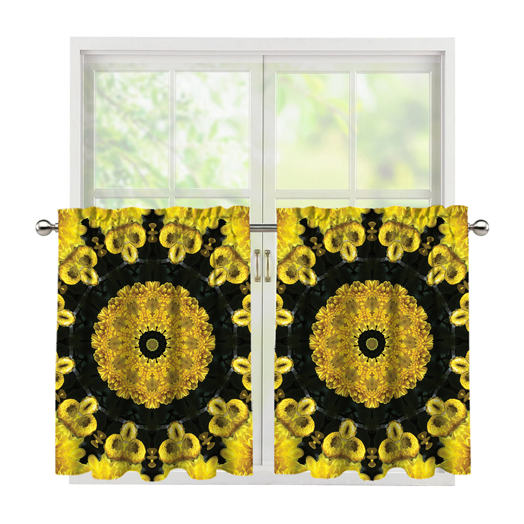 Yellow Flower Kaleidoscope Print Tier Curtains