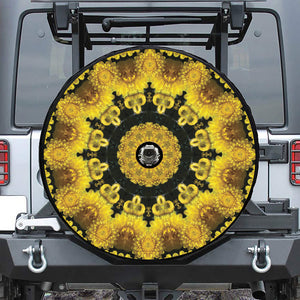 Yellow Flower Kaleidoscope Print Tire Cover With Camera Hole