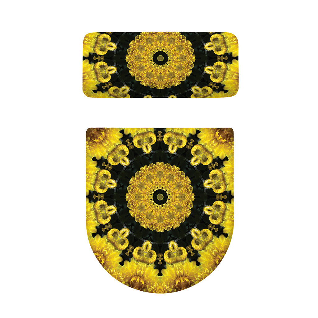 Yellow Flower Kaleidoscope Print Toilet Lid And Tank Cover Set