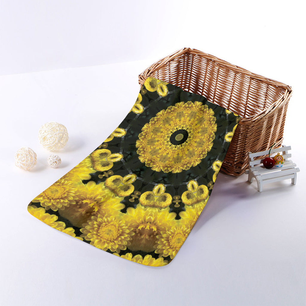 Yellow Flower Kaleidoscope Print Towel