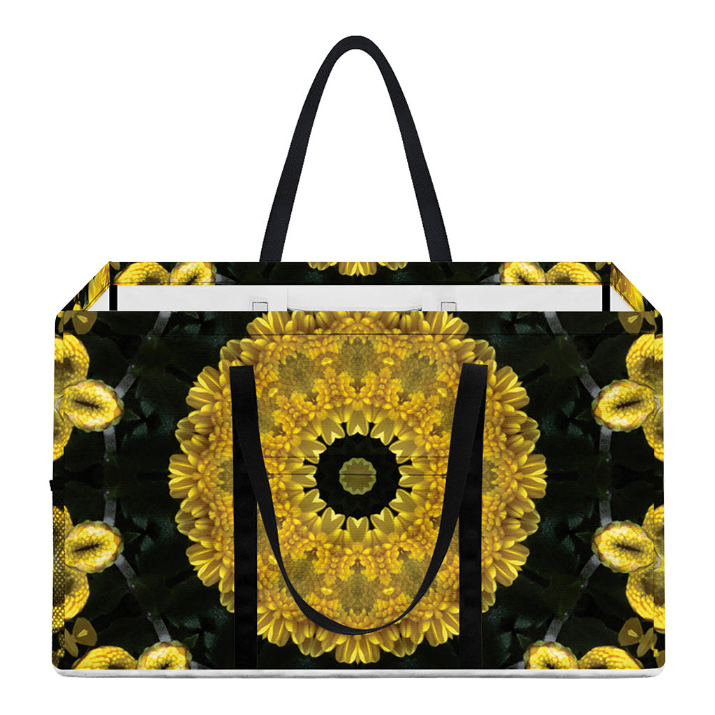 Yellow Flower Kaleidoscope Print Utility Tote Bag