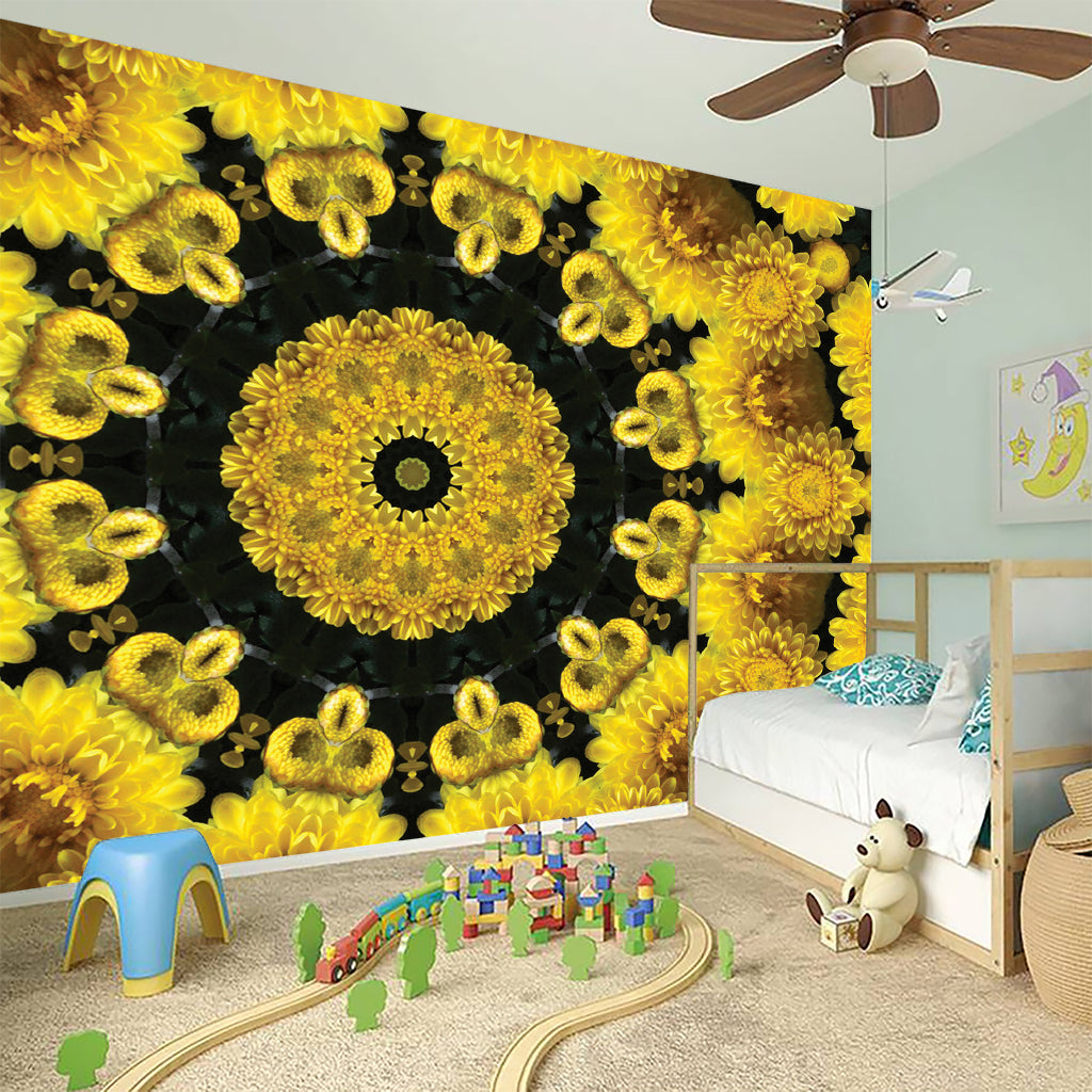 Yellow Flower Kaleidoscope Print Wall Sticker