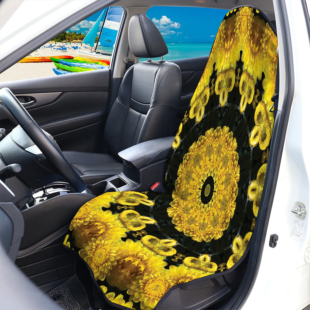 Yellow Flower Kaleidoscope Print Waterproof Car Seat Cover