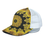 Yellow Flower Kaleidoscope Print White Mesh Trucker Cap