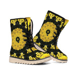 Yellow Flower Kaleidoscope Print Winter Boots