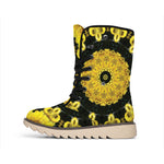 Yellow Flower Kaleidoscope Print Winter Boots