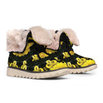 Yellow Flower Kaleidoscope Print Winter Boots