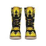 Yellow Flower Kaleidoscope Print Winter Boots
